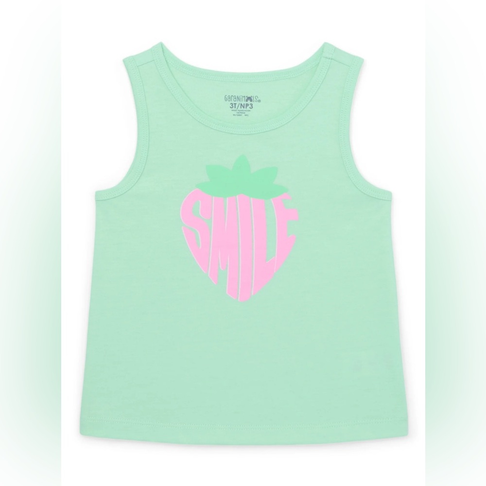 Garanimals Toddler Girl Graphic Jersey Tank Strawberry Smile Green Pink 2T